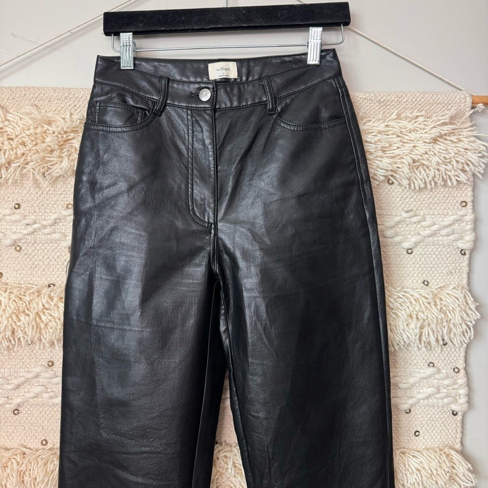 Wilfred Black Vegan Leather Straight Leg Pants Size 2 - Picture 5 of 8